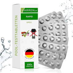 harren24 Rapid Test Tablets for Shake Tester, DPD 1 Free Chlorine/DPD 4 Active Oxygen/Phenol Red pH 50x, 100x, 250x, 500x, Water Tester (DPD1/100 Tablets)