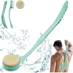 Back Brush Shower, 50.1 cm Bath Brush with Long Handle, Curved Handle Back Brush for Showering Elderly and Disabled People, Limited Mobility, Optimal Back Care (Cyan)