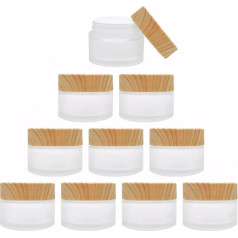 10 Clear Frosted Glass Cream Jars, 5g Mini Glass Cosmetic Containers with Bamboo Lid, Refillable Glass Face Cream Pot, Face Cream Container for Travel, Creams, Lotions, Ointments, Makeup