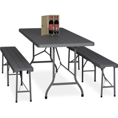 Relaxdays Beer Tent Set Foldable 3-Piece Beer Bench Set with Large Table, Garden, Marquee Set, Wood Look, Grey