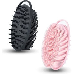 2 Pieces Oval Silicone Exfoliating Body Scrubber, 2 in 1 Silicone Body Shampoo Brush, Soft Silicone Loofah for Sensitive Skin, Shower, Silicone Hair Scalp Massager, Easy to Clean, Good
