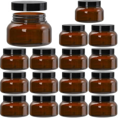 Yarlung Pack of 16 8oz Amber Plastic Jars with Lids Brown Body Scrub Jars Empty Refillable Container Round Low Profile Sample Jars for Lotion Body Butter