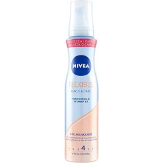 NIVEA Styling Mousse Flexible Curls&Care Curling Foam Extra Strong Curling Foam with Vitamin B3, Curling Mousse Gives Shine and Smoothness, 4 x 150 ml