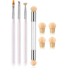 SILPECWEE 4 x Ombre Nail Brush Nail Sponge Pen Ombre Brush for Gel Nails Acrylic Nail Art Brush Fan Nail Pen Nail Brush for Nail Art Design Tools with 4 Interchangeable
