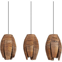 EGLO Mongu 1 Pendant Light, 3-Bulb Vintage African Boho Pendant Light Made of Raffia and Steel, Dining Table Lamp, Living Room Lamp, Hanging in Natural, Black, E27 Socket