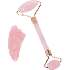 HGJDKSJ Face Massager, Natural Jade Roller and Scrapboard Set, Anti-Ageing and Beauty Tools for Face and Eyes, Lifting and Tightening the Skin and Reduce Wrinkles, Rose Gold