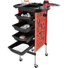 Trolley Hairdressing Trolley with 4 Drawers and Wheels Salon Work Trolley Trolley Stylist Hairdresser (Red)
