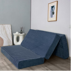 Maxyoyo Folding Corduroy Mattress, Tri-Fold Floor Mattress, 10 cm Thick, with Washable Cover, Folds into Three Parts, Space Saving for Guests (Bluestone, Single)