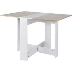 Huole Dining Table, Folding Table with Wheels, Desk, Side Table, Table with Shelf for Dining Room, Wood, 103 x 76 x 73.4 cm (White + Oak Colour)