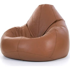 Icon Luxury Real Leather Recliner Bean Bag - Tan Brown, Extra Large, 120cm x 100cm - Genuine Leather Designer BeanBag Chair