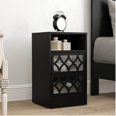 Galano Bowen Bedside Table with Drawer - Stylish Side Table with Mirrored - Bedroom Furniture with Open Compartment - 31.9 D x 35.0 W x 58.9 H cm - Black