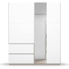 Rauch Möbel Sevilla Wardrobe, Sliding Door Cupboard, White, Aluminium Handles, 2 Doors with Mirror, Includes 2 Clothes Rails and 2 Shelves, 175 x 210 x 59 cm (W x H x D)