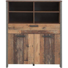 Forte Clif Chest of Drawers with 2 Doors and 1 Drawer, Wood Composite, Old Wood Vintage/Concrete Look, Dark Grey, 106.7 x 127.9 x 41.6 cm