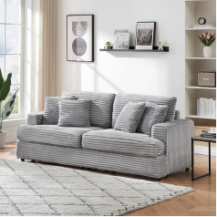 Ball & Cast 79 Inch Long Corduroy Upholstered Sofa, Comfortable Sofa, 3 Seater Couch with Deep Seat, Modern Two Seater with 4 Cushions for Living Room, Apartment, Office, Grey
