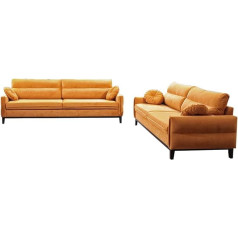 E-Meubles 3 Seater Sofa and 2 Seater Fabric Sofa Set - Estela 3+2 (Yellow) Solid Sofa Straight Velvet