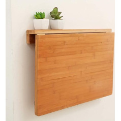 Fwzj Bamboo Folding Table Small Folding Table Wall Mounted Desk Wall Folding Kitchen and Dining Table Wall Mounted Desk with Shelves Breakfast Table / 6 Sizes / No Chair