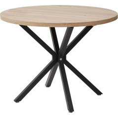 Egoonm Imitation Marble Round Dining Table, Imitation Coffee Table with Marble/Wooden Table Top, Wooden Living Room Table with Metal Legs for Home Restaurant, 100 cm (Light Wood Grain + Black)