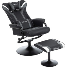 Vinsetto Recliner Chair with Stool, TV Chair, Upholstered Gaming Chair with Reclining Function, 130° Tilt, for Video Room, Leisure Room, Black + Grey, 67 x 82.5 x 103 cm