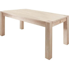 Massivmoebel24.De Nature White Dining Table Made of Solid Wood #107, Made of Acacia Wood, Light Brown, Washed, 220 x 100 cm, with 4 Legs, Coffee Table, Solid Wood Table