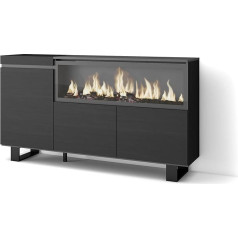 Skraut Home Sideboard, Highboard, Chest of Drawers, Comode Cabinet, 160 cm, 3 Doors, Electric Fireplace, XXL, Industrial Design, Modern Style, Black