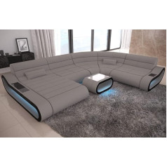 Sofa Dreams XXL Living Landscape Concept with LED Lighting, Ottoman/Microfibre/Orientation Selectable (Ottoman Left, Black/Light Grey)
