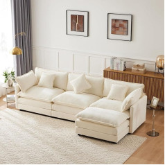 Drixno Upholstered Furniture Chenille Fabric Three Seater Sofa Upholstered Sofa Corner Sofa with Footrest L Shape Corner Sofa Beige Suitable for Living Room Bedroom
