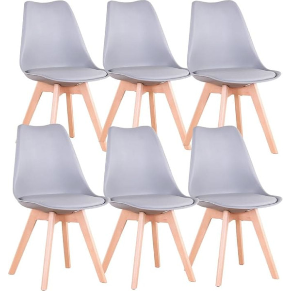 Uderkiny Set of 6 Dining Chairs, Scandinavian Chairs, Solid Wood Legs, Ergonomic Nordic Design, Ideal for Dining Room, Living Room, Kitchen, Bedroom (Grey, 6)