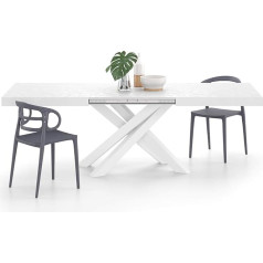 ‎Mobili Fiver MOBILI FIVER, Emma 160 cm Extendable Table, White Concrete with White X-Legs, Laminated, Iron, Made in Italy
