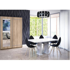 Altdecor Extendable Dining Table, Ideal as a Kitchen Table, Dining Room Table or Living Room Table, Solid Construction Made of Furniture Top, 120-160 x 80 x 75 cm, High Gloss White, Loss