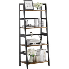 Hitnet Ladder Shelf, Bookcase with 4 Levels, Bamboo Bathroom Shelf, Standing Space-Saving, Freestanding Open Standing Shelf for Living Room, Office, Bedroom, Rustic Brown and Black