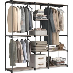 Songmics RYG037R02 Wardrobe Clothes Rack Freestanding Coat Rack with Clothes Rails Clothes Rack Fabric Shelves Metal Frame 182 x 43 x 182 cm Taupe