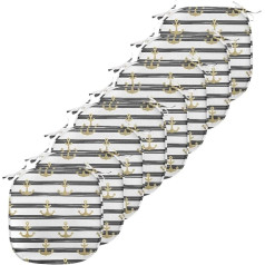 Abakuhaus Anker Dining Room Chair Upholstery Black Stripes Cruise Decorative Waterproof Cushion with Straps for Kitchen Seats, 40cm x 40cm-Pack of 8, Sand, Brown, White