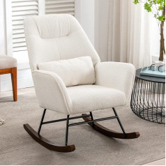 Homemiyn Rocking Chair, Lambswool Rocking Chair with Metal Frame and Wooden Base, Upholstered Chair for Living Room, Leisure, Relaxing Chair for Living Room, Bedroom, Children's Room (White)