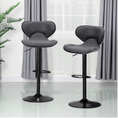 Alpha Home Bar Stools Set of 2 Height-Adjustable Swivel Bar Chairs with Backrest Made of PU Leather Stylish Kitchen Chairs Counter Stool with Footrest up to 160 kg (Grey)