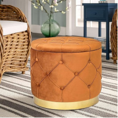 Homebeez 48cm Round Velvet Ottoman Ottom