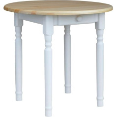 K Koma Round Pine Table Dining Table Wood Kitchen Table White Drawer Country House Style Painted Pine (60 cm)