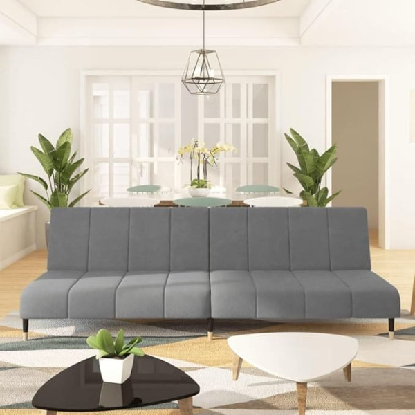 Ccciner Sofa Bed 2-Seater Light Grey Velvet, Comfortable Extendable Couch with Velvet Cover, Versatile in Living Room and Smaller Flats, Sofas and Couches