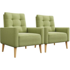 Mondeer Set of 2 Armchairs, Wing Chairs with Comfortable Backrest, Solid Wood Legs, Upholstered Chair up to 120 kg for Bedroom, Living Room, Balcony, Office, Green