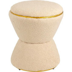 Baroni Home Sherpa Stool Hourglass Shaped Padded Footstool Heavy Duty and Durable Indoor Bedroom Living Room Accessories 37x37x43cm Beige