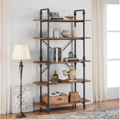 Hausprofi Bookcase, Wooden Bookcase with 5 Open Levels, Slim Bookcase with Roman Column, Living Room Shelf, Industrial Design, Book Shelf, Standing Shelf for Living Room, Bedroom, Office