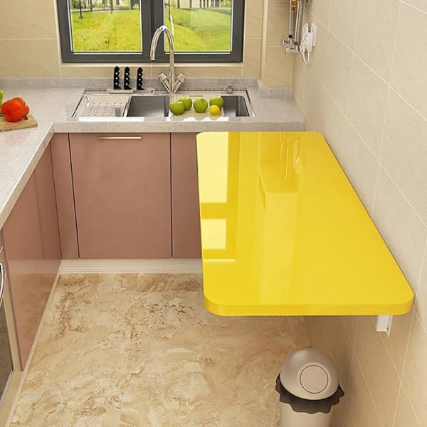 Generisch Klapptisch zur Wandmontage, für Waschküche und kleine Räume, 100 x 30 cm, platzsparender Schreibtisch für Kinder, Esszimmer, Arbeitszimmer, Küche, Esszimmer, Bar, Gelb