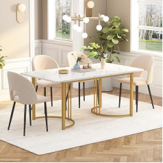 Merax Dining Table, 140 x 80 cm, Rectangular Marble Pattern Dining Table, for 4-6 People, Metal Frame, Adjustable Table Legs, Suitable for Restaurant, Living Room, Kitchen, Living Room, White/Gold