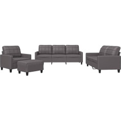 Vidaxl Sofa Set 4-Piece Armchair Couch with Cushion Footstool Sofa Living Room Sofa with Armrests Couch Set Designer Sofa Seating Furniture Upholstered Furniture Grey Faux Leather