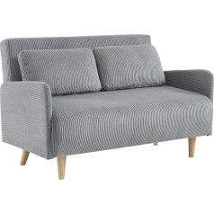 Sweeek Panam Scandinavian 2 Seater Sofa with Light Grey Corduroy Upholstery with Wooden Feet and Adjustable Backrest