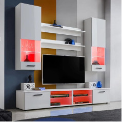 Komodee , RTV Varallo Living Room Wall Unit White High Gloss / Matte White, Width 200 cm x Height 195 cm x Depth 45 cm, LED RGB for Living Room, Bedroom