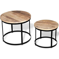 Vidaxl Two Piece Coffee Side Couch Table Set Rough Mango Wood Round 40 cm/50 cm