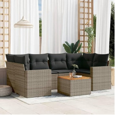 Homgoday Gartenmöbel-Set 7-teilig mit grauen Kissen aus Polyrattan, Outdoor-Sofas für den Garten, Set für den Außenbereich, Gartenmöbel-Set, Outdoor-Sofas Type3224023