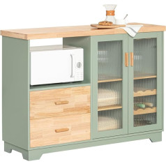 Sobuy FSB81-GR Buffet Sideboard with 2 Glass Doors, Kitchen Cabinet, Chest of Drawers, Cabinet, Hallway Cabinet, Side Cabinet, Microwave Cabinet, Storage Cabinet, Green, Width Approx. 120 x 90 x 40 cm