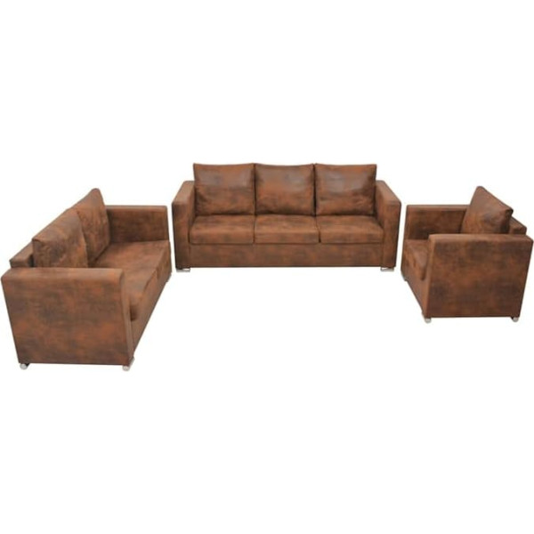 Vidaxl Sofa Set 3-Piece Armchair Sofa Lounge Sofa Upholstered Sofa Living Room Sofa Seat Furniture Leather Sofa Upholstered Furniture Couch Artificial Suede