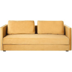 Beliani Eksjo 3 Seater Sofa Bed Velvet Yellow with Bed Box Flat Armrests Straight